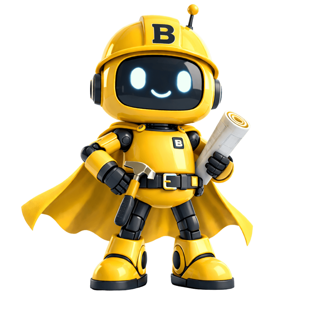 BuildlyAI robot mascot waving and guiding you through your construction project